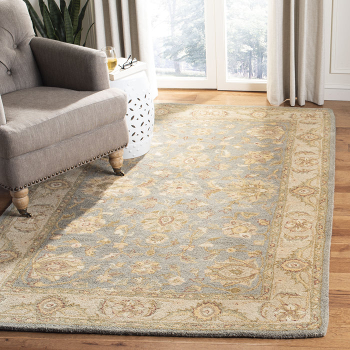 Charlton Home® Dunbar Oriental Handmade Tufted Wool Blue/Beige Area Rug